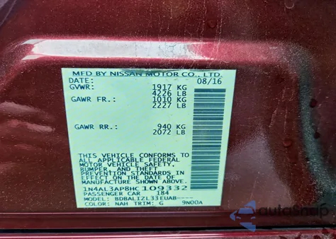 2017 Nissan Altima 2.5 from USA, damaged, VIN 1N4AL3AP8HC109332